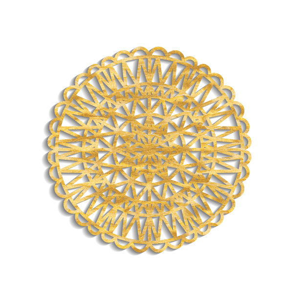 金色模板雪花带影子。孤立的水彩雪花图标，圆形曼陀罗。寒假卡通平面插画。圣诞快乐，新年快乐。手绘风格图片下载