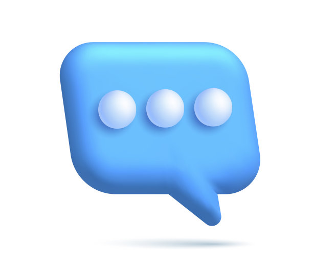 三维插图的蓝色现实语音气泡图标与三个点。网格向量说话云。光面聊天高品质矢量。闪亮云沫讲文字、聊天框、留言框对话社交媒体图片下载