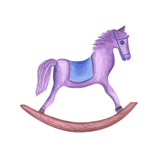 水彩画的儿童木马孤立在白色背景。托儿所，儿童房装饰。打印，海报，背景，装饰，壁纸，包装。图片下载