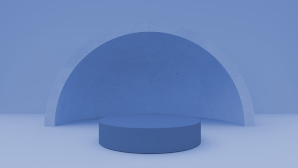 浅蓝色背景上有一个半球或拱门的绿色讲台的3D模型。明亮的抽象背景图片下载
