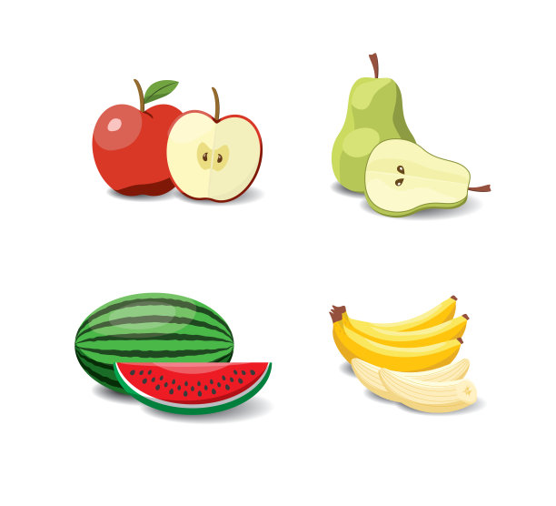 水果卡通套装。素食有机生态产品系列。矢量图图片下载