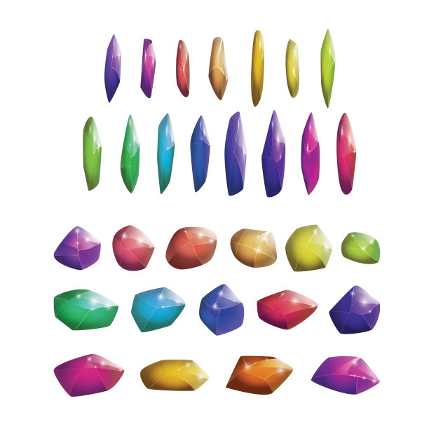 水晶和天然矿物收藏。卡通魔法宝石集。游戏资产。矢量图图片下载