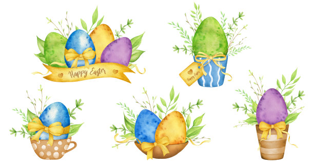 快乐复活节彩色彩蛋套装图片下载