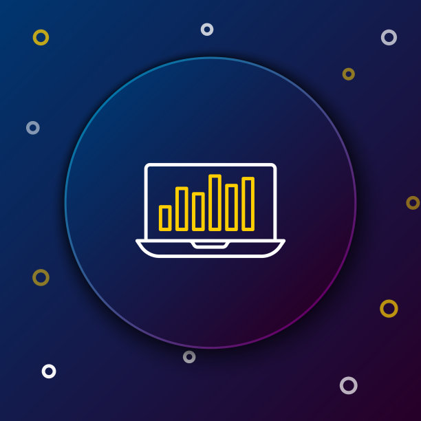 线笔记本电脑与图形图表图标隔离在蓝色图片下载