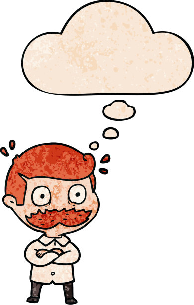 卡通男子与胡子震惊的思想泡沫在垃圾质感风格图片下载