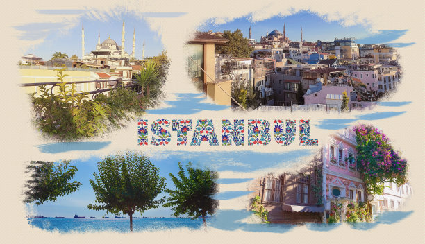 关于土耳其伊斯坦布尔的艺术拼贴或设计-旅游和自然背景图片下载