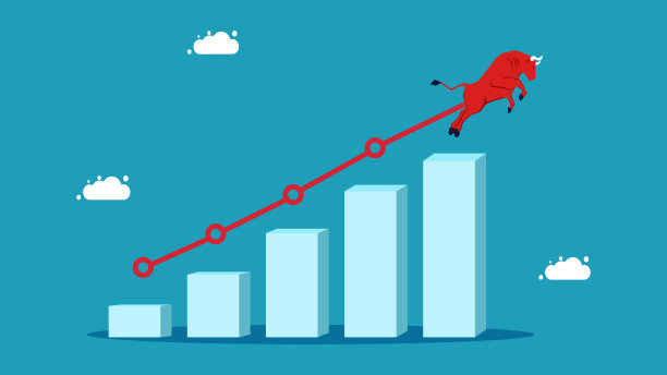 增长图表和红牛。在牛市中增长的股票。财务投资理念。向量图片下载