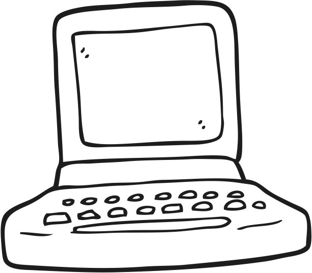 手绘黑白卡通老电脑图片下载