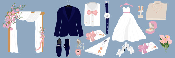 婚礼新郎新娘配饰套装矢量图片下载