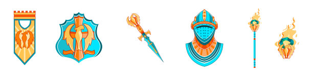 集蓝色六个纹章中世纪符号矢量插图图片下载