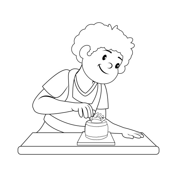 孤独的快乐男人在做甜点矢量图片下载