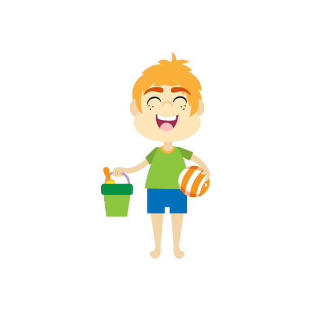 孤立的男孩立方体海滩夏天矢量插图图片下载