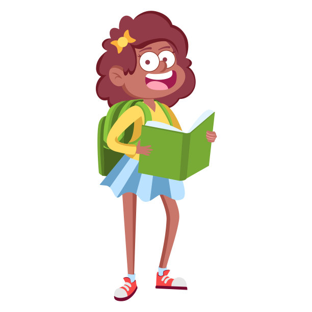 孤独快乐的非裔美国学生女孩矢量图片下载