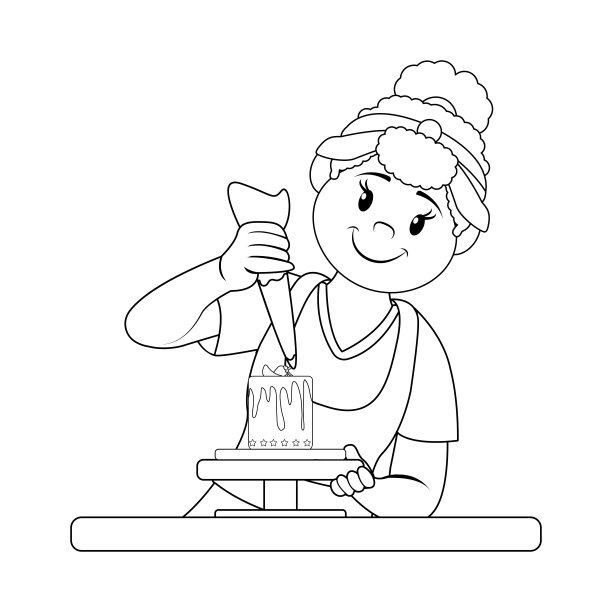 孤独快乐的女人在做甜点矢量图片下载