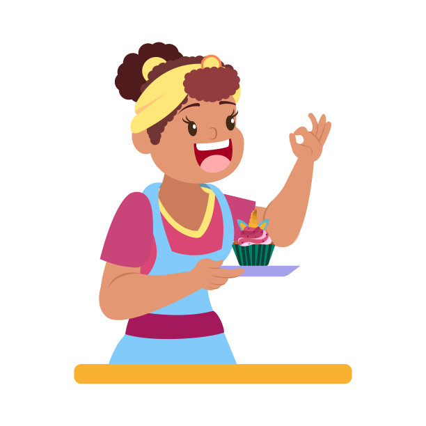 孤独快乐的女人在做甜点矢量图片下载