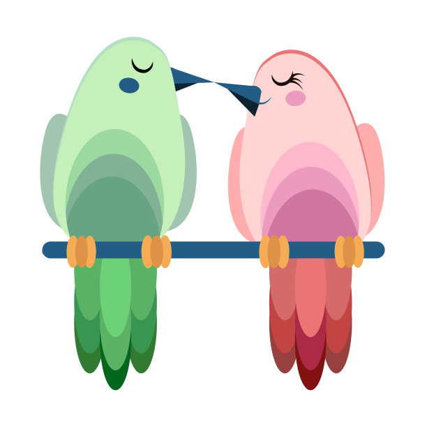 孤立可爱的鸟在爱花框架矢量图片下载