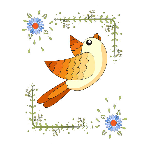 孤立的可爱的鸟在花框架矢量图片下载