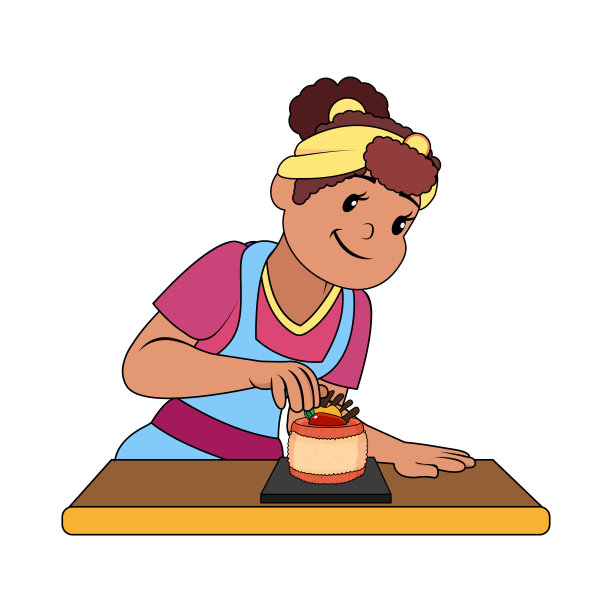 孤独快乐的女人在做甜点矢量图片下载