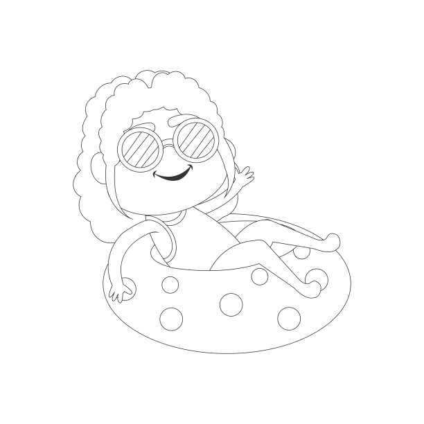 孤立的女孩海滩画夏天矢量插图图片下载