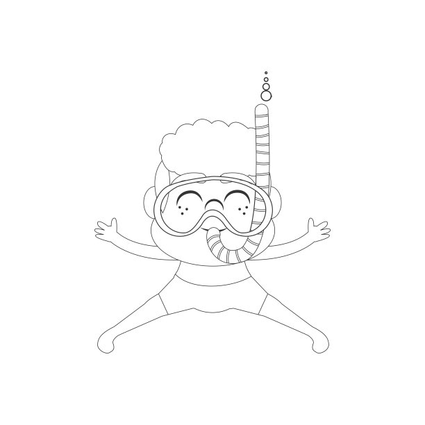 孤立的男孩潜水海滩画夏天矢量插图图片下载