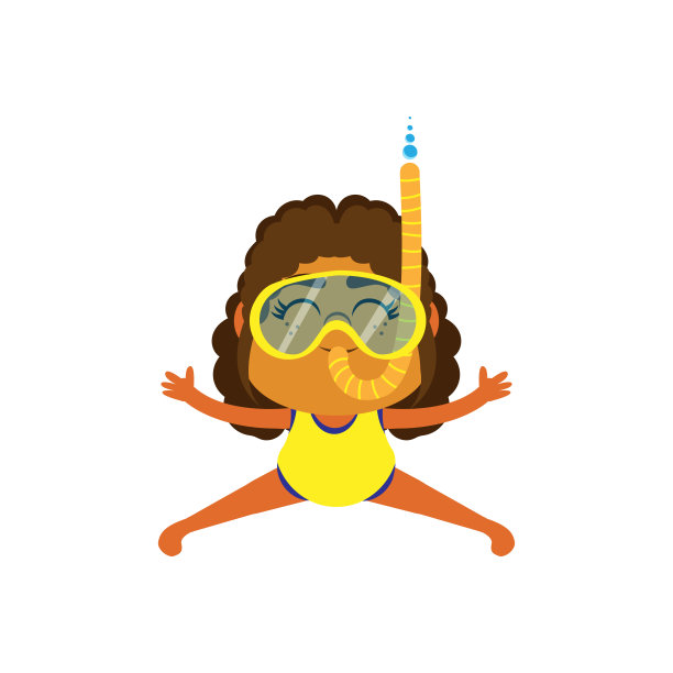 孤立的女孩潜水海滩夏天矢量插图图片下载