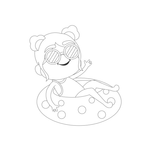 孤立的女孩海滩画夏天矢量插图图片下载