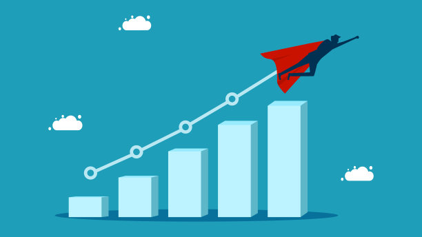 回报或业务增长。利润增加或递增概念。成长条形图上的男英雄。财务投资理念。向量图片下载