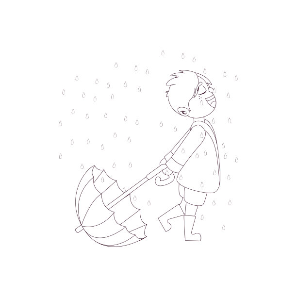 孤立的男孩伞画孩子雨矢量插图图片下载