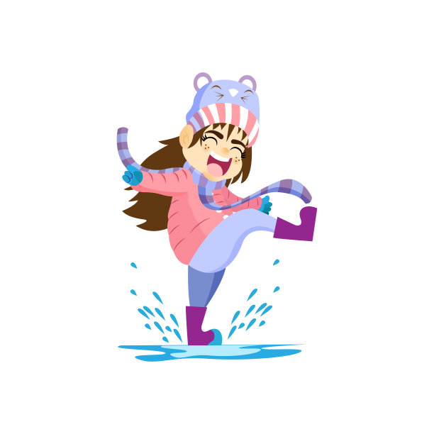 孤立的女孩溅孩子雨矢量插图图片下载