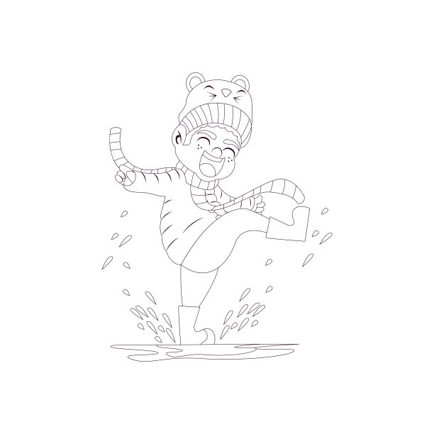 孤立的男孩溅画孩子雨矢量插图图片下载