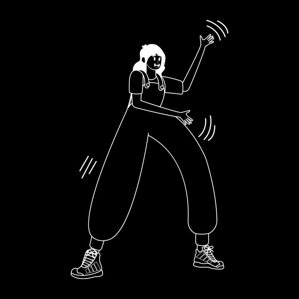 孤独快乐的女子舞蹈黑白剪影矢量图片下载