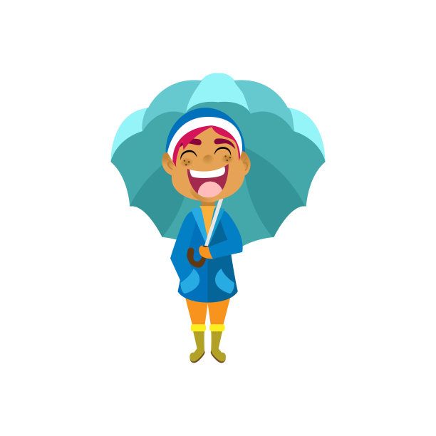 孤立的男孩伞孩子雨矢量插图图片下载