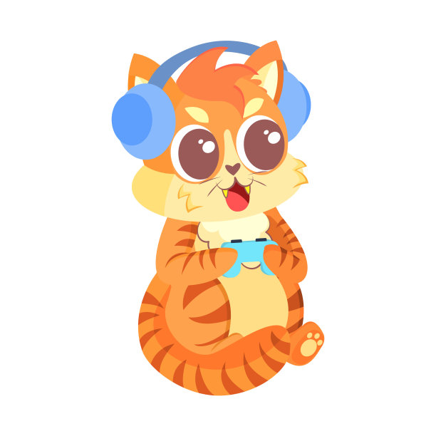 孤立的快乐可爱的猫字符玩游戏与操纵杆矢量图片下载