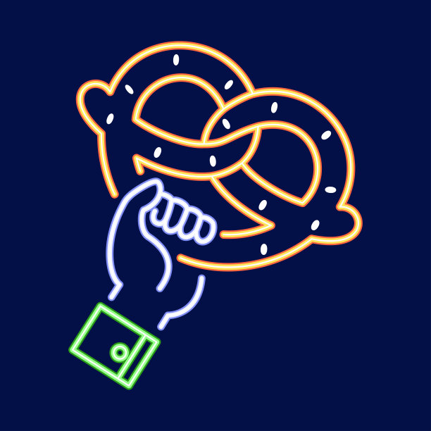 孤立的椒盐卷饼霓虹灯啤酒节矢量插图图片下载