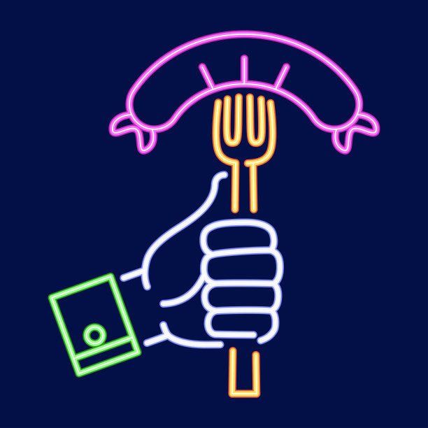 孤立的香肠霓虹灯啤酒节矢量插图图片下载