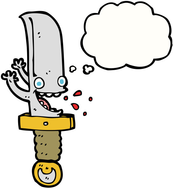 疯狂的刀卡通人物与思想泡泡图片下载