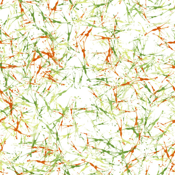 白色背景上的多色随机笔触。薄薄的油漆飞溅，大小不一。绿色和橙色的色调和颜色。无缝模式图片下载