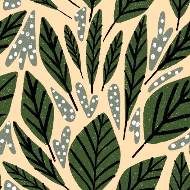 无缝弹簧图案与简单的叶子与垃圾效果图片下载