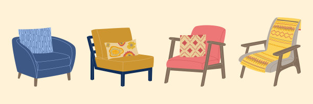 一套不同的舒适的扶手椅在斯堪的纳维亚风格图片下载