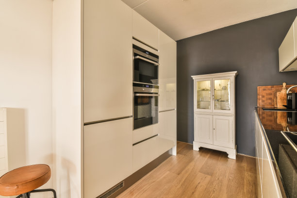 有两个烤箱和一个白色橱柜的厨房图片下载