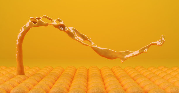 橙汁飞溅和滴- 3D插图图片下载