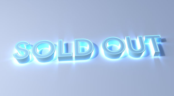 售罄的3d文字蓝色霓虹灯效果对白底3d插图渲染。经营理念图片下载