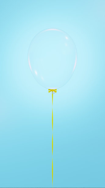 透明气球系黄丝带在蓝色背景。图片下载