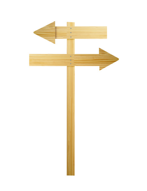 孤立的空白木箭头标志与木杆上的白色背景图片下载