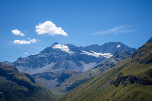 法国阿尔卑斯山脉的阿尔卑斯山冰川和山脉景观图片下载