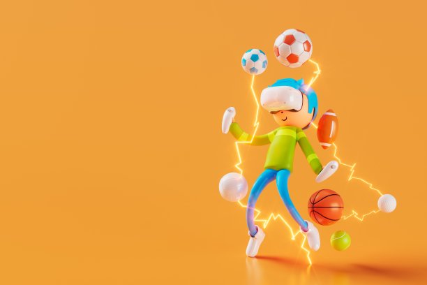 3d男孩卡通人物足球动作和VR眼镜元世界。3 d演示。球物体渲染。健身锻炼。复制空间背景。踢的行动。竞争游戏图片下载
