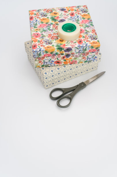 白色背景上有盖子的装饰纸板盒图片下载