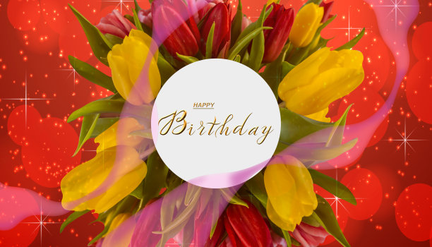 明信片，互联网横幅与生日问候，题词-生日快乐，3d插图图片下载