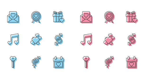 设置线键在心形性别信封与图片下载