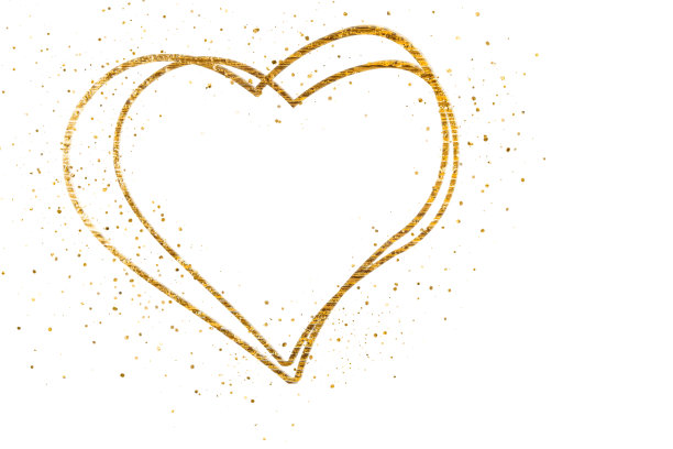 金色的心形框架和白色背景上的粒子图片下载